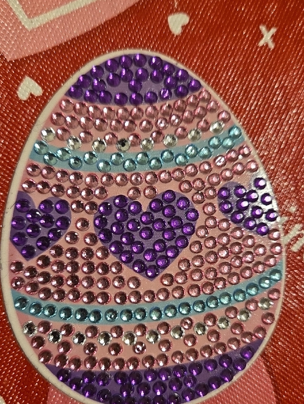 Handmade Sparkling Pink Easter Egg Magnet with Purple Heart Rhinestones